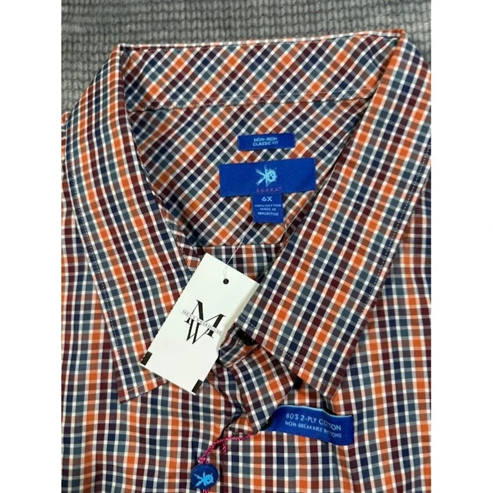 Egara Mens 6X Dress Shirt Non-Iron Classic Fit Plaid Long Sleeve Button Down NWT